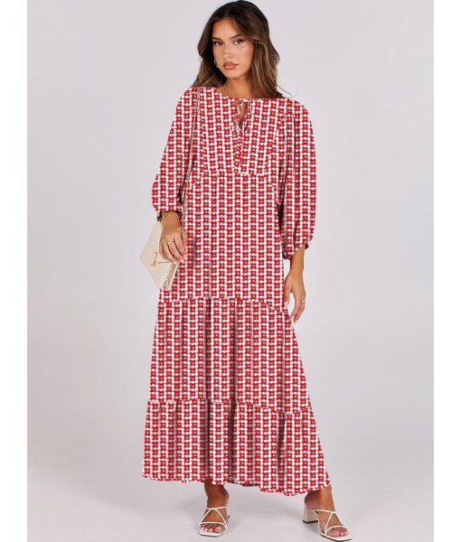 ANRABESS Womens Boho Maxi Dresses 2025 Summer V Neck Puff Sleeve Floral Flowy Swing Fall Casual Long Dress