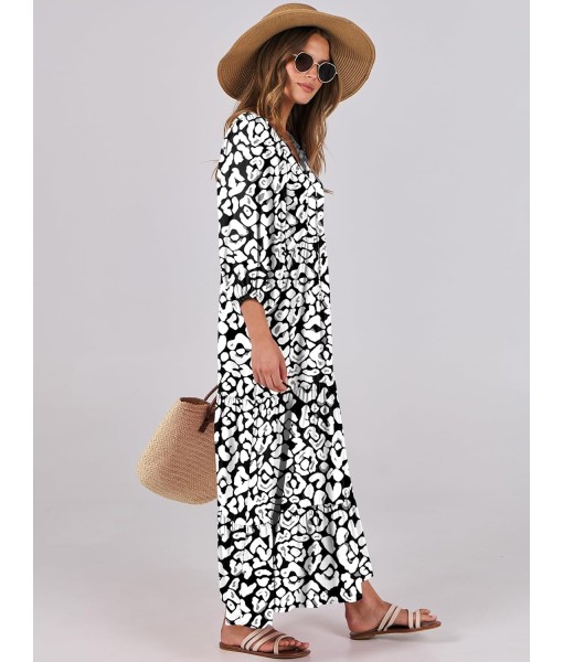 ANRABESS Womens Boho Maxi Dresses 2025 Summer V Neck Puff Sleeve Floral Flowy Swing Fall Casual Long Dress