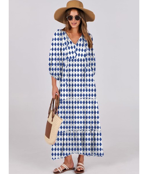 ANRABESS Womens Boho Maxi Dresses 2025 Summer V Neck Puff Sleeve Floral Flowy Swing Fall Casual Long Dress