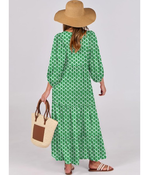 ANRABESS Womens Boho Maxi Dresses 2025 Summer V Neck Puff Sleeve Floral Flowy Swing Fall Casual Long Dress