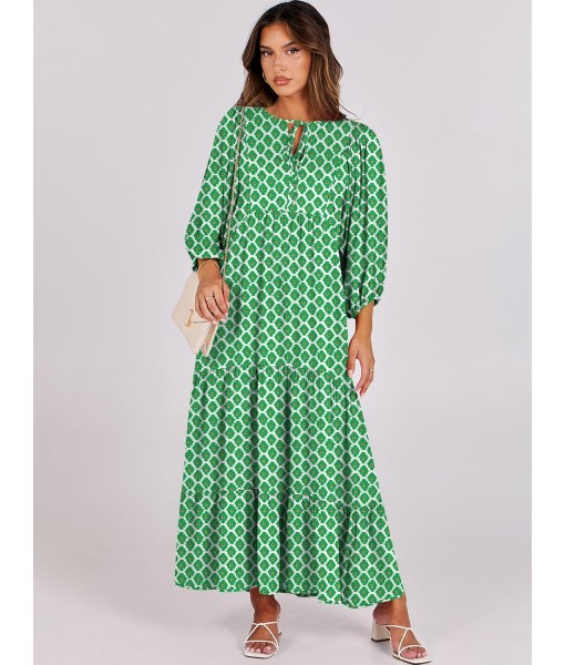 ANRABESS Womens Boho Maxi Dresses 2025 Summer V Neck Puff Sleeve Floral Flowy Swing Fall Casual Long Dress
