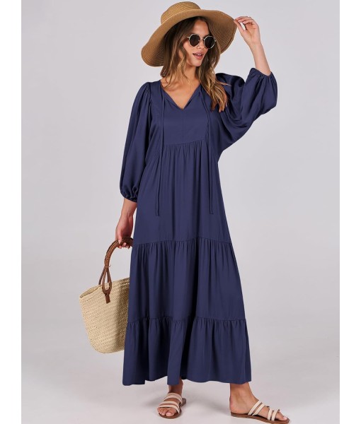 ANRABESS Womens Boho Maxi Dresses 2025 Summer V Neck Puff Sleeve Floral Flowy Swing Fall Casual Long Dress