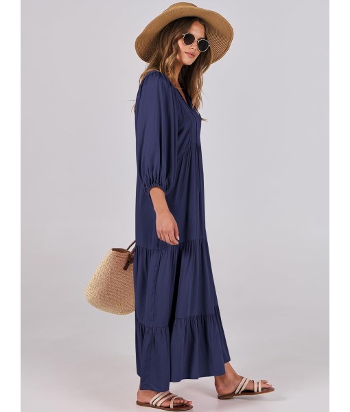ANRABESS Womens Boho Maxi Dresses 2025 Summer V Neck Puff Sleeve Floral Flowy Swing Fall Casual Long Dress