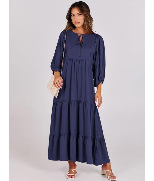 ANRABESS Womens Boho Maxi Dresses 2025 Summer V Neck Puff Sleeve Floral Flowy Swing Fall Casual Long Dress
