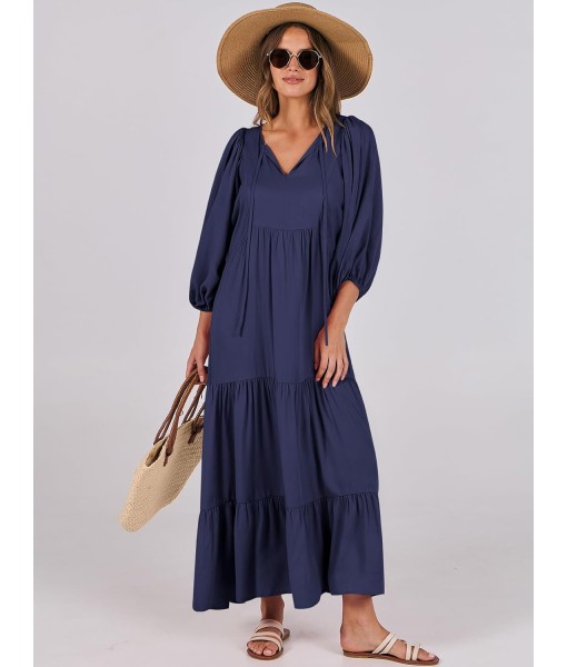 ANRABESS Womens Boho Maxi Dresses 2025 Summer V Neck Puff Sleeve Floral Flowy Swing Fall Casual Long Dress