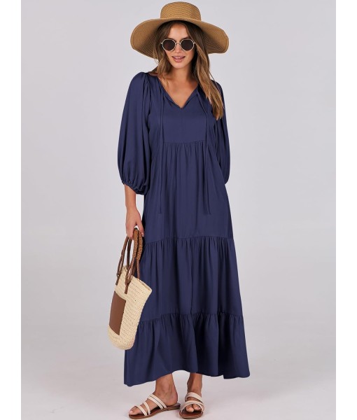ANRABESS Womens Boho Maxi Dresses 2025 Summer V Neck Puff Sleeve Floral Flowy Swing Fall Casual Long Dress