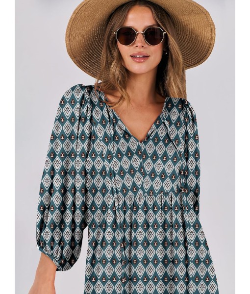 ANRABESS Womens Boho Maxi Dresses 2025 Summer V Neck Puff Sleeve Floral Flowy Swing Fall Casual Long Dress