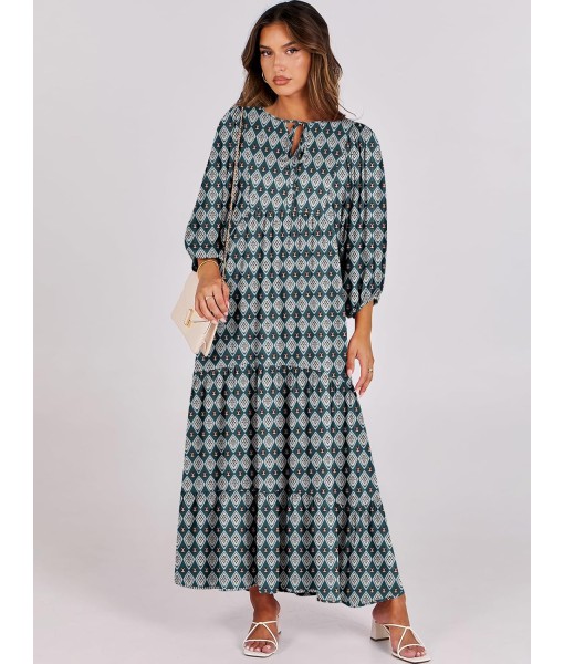 ANRABESS Womens Boho Maxi Dresses 2025 Summer V Neck Puff Sleeve Floral Flowy Swing Fall Casual Long Dress
