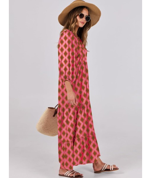 ANRABESS Womens Boho Maxi Dresses 2025 Summer V Neck Puff Sleeve Floral Flowy Swing Fall Casual Long Dress