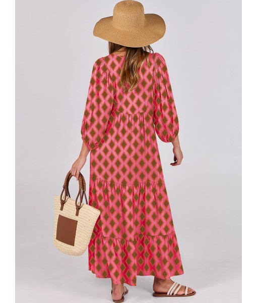 ANRABESS Womens Boho Maxi Dresses 2025 Summer V Neck Puff Sleeve Floral Flowy Swing Fall Casual Long Dress