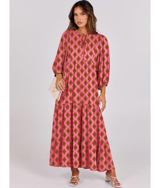ANRABESS Womens Boho Maxi Dresses 2025 Summer V Neck Puff Sleeve Floral Flowy Swing Fall Casual Long Dress