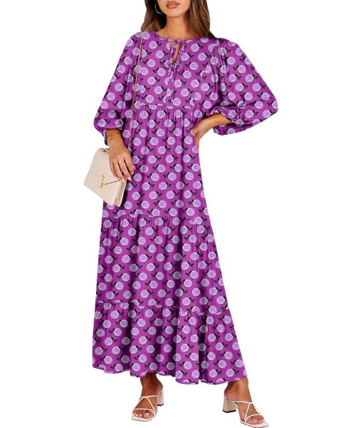ANRABESS Womens Boho Maxi Dresses 2025 Summer V Neck Puff Sleeve Floral Flowy Swing Fall Casual Long Dress
