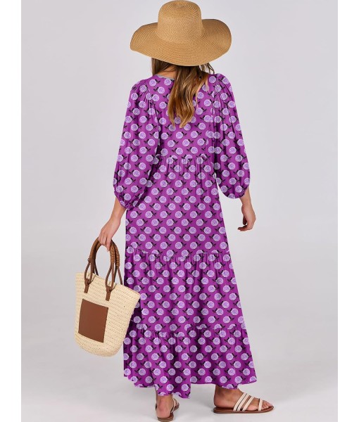 ANRABESS Womens Boho Maxi Dresses 2025 Summer V Neck Puff Sleeve Floral Flowy Swing Fall Casual Long Dress