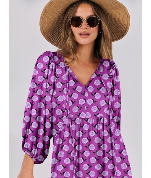 ANRABESS Womens Boho Maxi Dresses 2025 Summer V Neck Puff Sleeve Floral Flowy Swing Fall Casual Long Dress