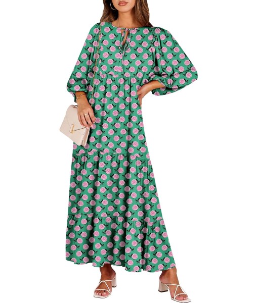 ANRABESS Womens Boho Maxi Dresses 2025 Summer V Neck Puff Sleeve Floral Flowy Swing Fall Casual Long Dress