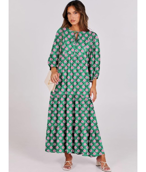 ANRABESS Womens Boho Maxi Dresses 2025 Summer V Neck Puff Sleeve Floral Flowy Swing Fall Casual Long Dress