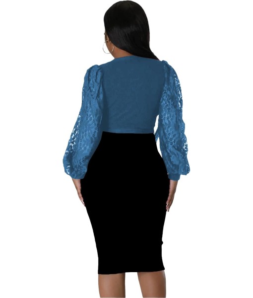BOGURST Semi Formal Church Dresses for Women Bishop Sleeve Sexy V Neck Bodycon Midi Dresses