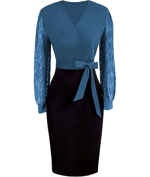 BOGURST Semi Formal Church Dresses for Women Bishop Sleeve Sexy V Neck Bodycon Midi Dresses