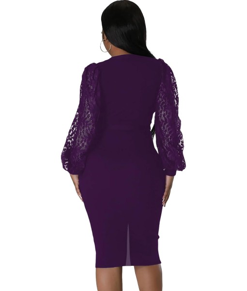 BOGURST Semi Formal Church Dresses for Women Bishop Sleeve Sexy V Neck Bodycon Midi Dresses