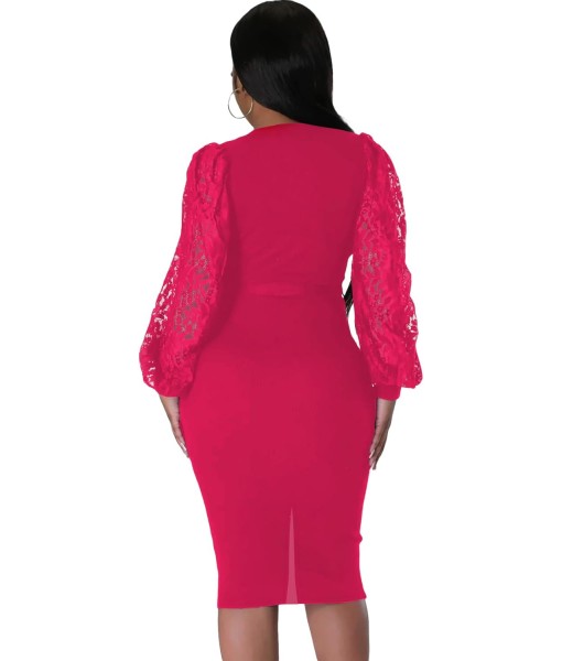 BOGURST Semi Formal Church Dresses for Women Bishop Sleeve Sexy V Neck Bodycon Midi Dresses
