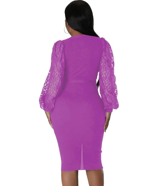 BOGURST Semi Formal Church Dresses for Women Bishop Sleeve Sexy V Neck Bodycon Midi Dresses