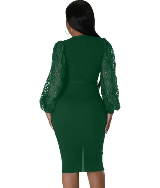 BOGURST Semi Formal Church Dresses for Women Bishop Sleeve Sexy V Neck Bodycon Midi Dresses