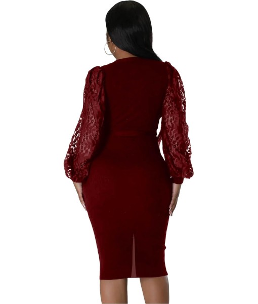 BOGURST Semi Formal Church Dresses for Women Bishop Sleeve Sexy V Neck Bodycon Midi Dresses