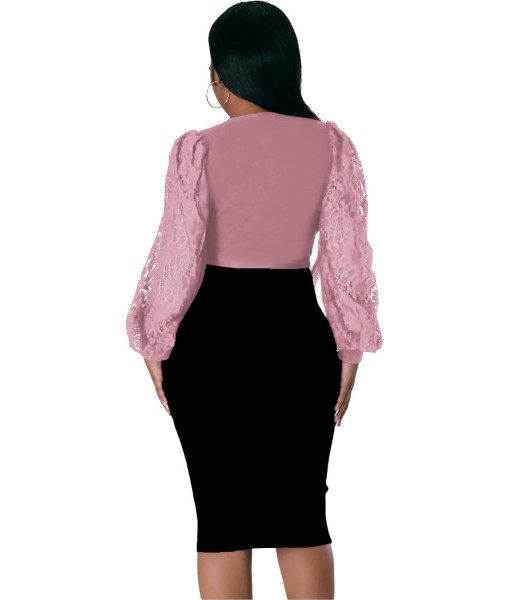 BOGURST Semi Formal Church Dresses for Women Bishop Sleeve Sexy V Neck Bodycon Midi Dresses