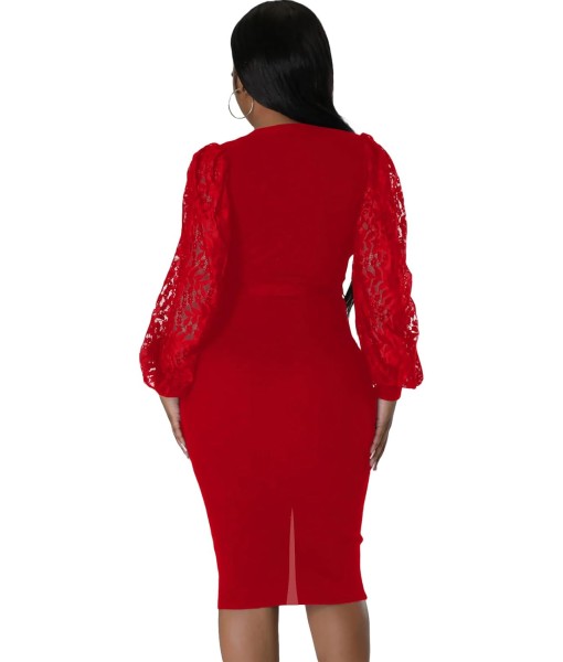 BOGURST Semi Formal Church Dresses for Women Bishop Sleeve Sexy V Neck Bodycon Midi Dresses