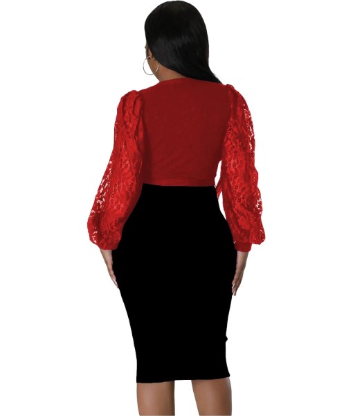 BOGURST Semi Formal Church Dresses for Women Bishop Sleeve Sexy V Neck Bodycon Midi Dresses