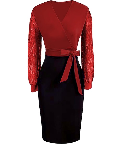 BOGURST Semi Formal Church Dresses for Women Bishop Sleeve Sexy V Neck Bodycon Midi Dresses