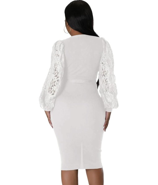 BOGURST Semi Formal Church Dresses for Women Bishop Sleeve Sexy V Neck Bodycon Midi Dresses