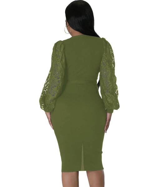 BOGURST Semi Formal Church Dresses for Women Bishop Sleeve Sexy V Neck Bodycon Midi Dresses