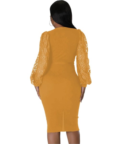BOGURST Semi Formal Church Dresses for Women Bishop Sleeve Sexy V Neck Bodycon Midi Dresses