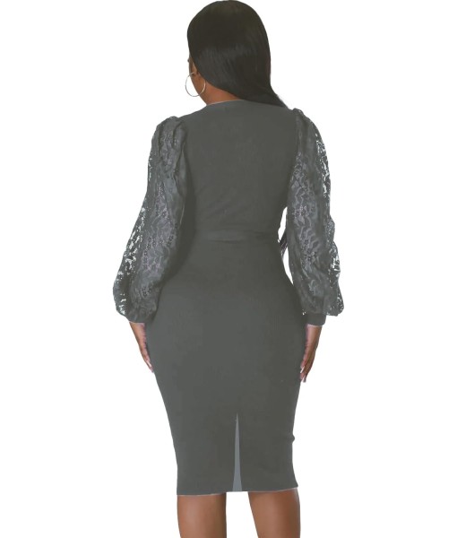 BOGURST Semi Formal Church Dresses for Women Bishop Sleeve Sexy V Neck Bodycon Midi Dresses