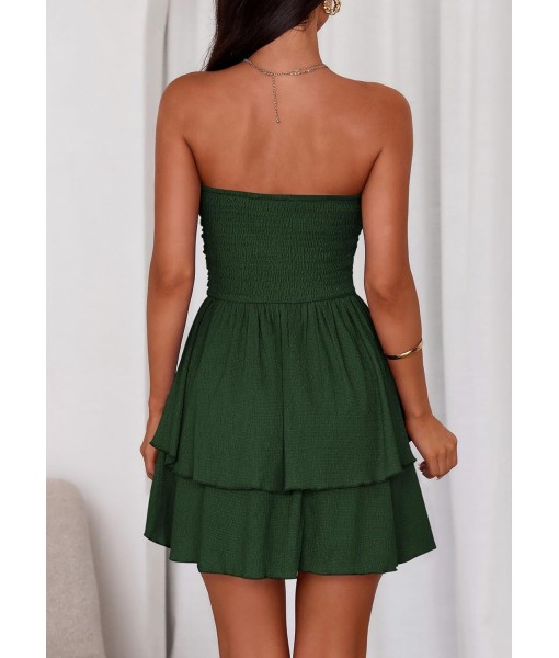 PRETTYGARDEN Women's 2025 Summer Strapless Tube Mini Dress Off Shoulder Smocked Ruffle A Line Flowy Short Party Club Dresses