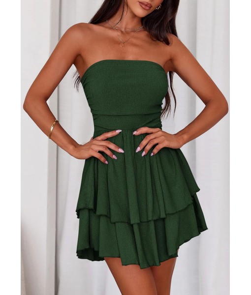 PRETTYGARDEN Women's 2025 Summer Strapless Tube Mini Dress Off Shoulder Smocked Ruffle A Line Flowy Short Party Club Dresses