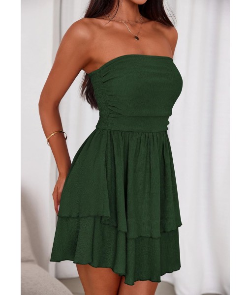 PRETTYGARDEN Women's 2025 Summer Strapless Tube Mini Dress Off Shoulder Smocked Ruffle A Line Flowy Short Party Club Dresses