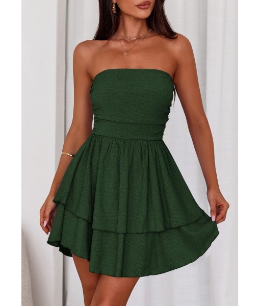 PRETTYGARDEN Women's 2025 Summer Strapless Tube Mini Dress Off Shoulder Smocked Ruffle A Line Flowy Short Party Club Dresses