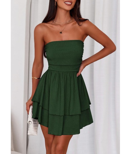 PRETTYGARDEN Women's 2025 Summer Strapless Tube Mini Dress Off Shoulder Smocked Ruffle A Line Flowy Short Party Club Dresses