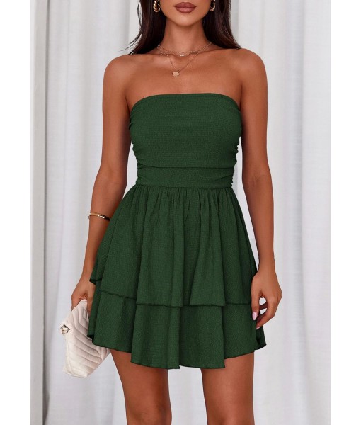 PRETTYGARDEN Women's 2025 Summer Strapless Tube Mini Dress Off Shoulder Smocked Ruffle A Line Flowy Short Party Club Dresses
