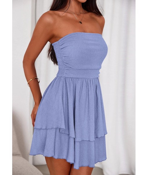 PRETTYGARDEN Women's 2025 Summer Strapless Tube Mini Dress Off Shoulder Smocked Ruffle A Line Flowy Short Party Club Dresses