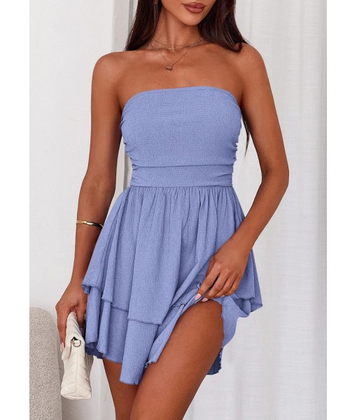 PRETTYGARDEN Women's 2025 Summer Strapless Tube Mini Dress Off Shoulder Smocked Ruffle A Line Flowy Short Party Club Dresses