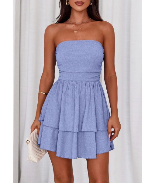 PRETTYGARDEN Women's 2025 Summer Strapless Tube Mini Dress Off Shoulder Smocked Ruffle A Line Flowy Short Party Club Dresses