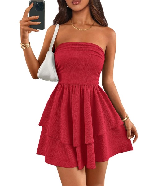 PRETTYGARDEN Women's 2025 Summer Strapless Tube Mini Dress Off Shoulder Smocked Ruffle A Line Flowy Short Party Club Dresses