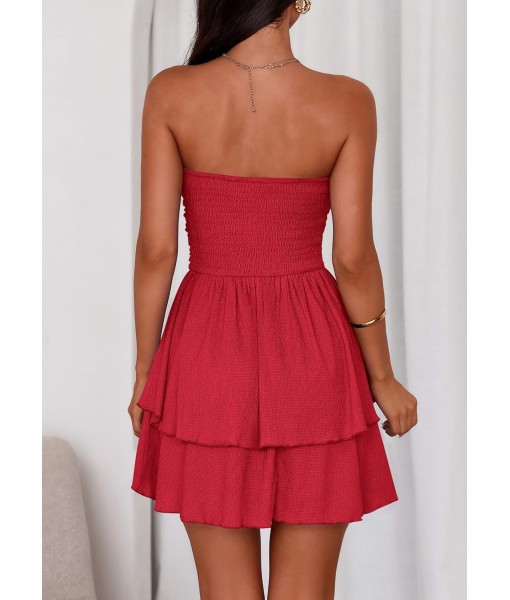 PRETTYGARDEN Women's 2025 Summer Strapless Tube Mini Dress Off Shoulder Smocked Ruffle A Line Flowy Short Party Club Dresses
