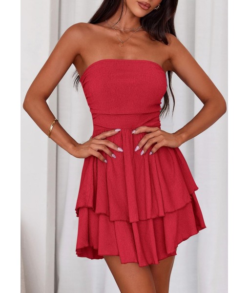 PRETTYGARDEN Women's 2025 Summer Strapless Tube Mini Dress Off Shoulder Smocked Ruffle A Line Flowy Short Party Club Dresses