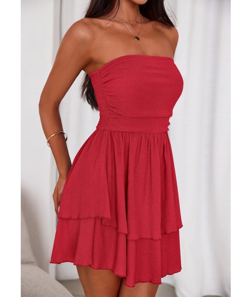 PRETTYGARDEN Women's 2025 Summer Strapless Tube Mini Dress Off Shoulder Smocked Ruffle A Line Flowy Short Party Club Dresses