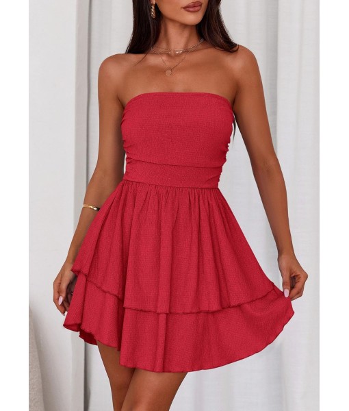 PRETTYGARDEN Women's 2025 Summer Strapless Tube Mini Dress Off Shoulder Smocked Ruffle A Line Flowy Short Party Club Dresses