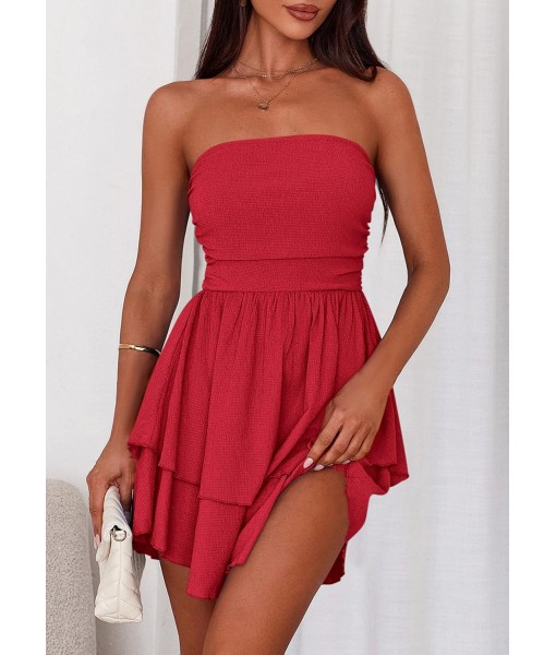 PRETTYGARDEN Women's 2025 Summer Strapless Tube Mini Dress Off Shoulder Smocked Ruffle A Line Flowy Short Party Club Dresses